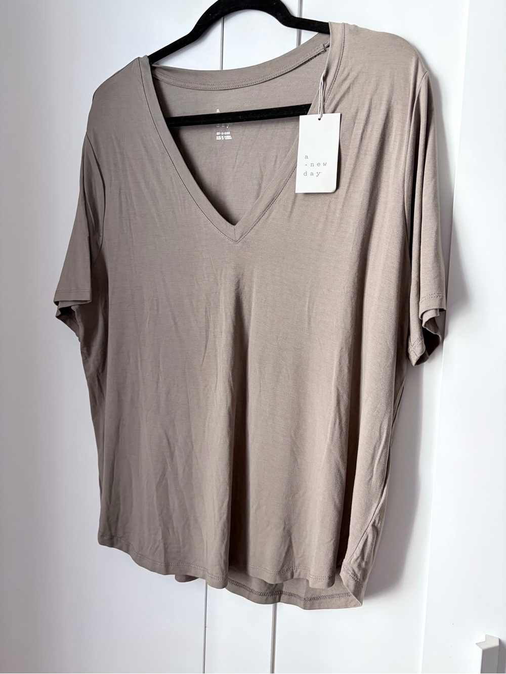 a new day Women's V-Neck Short Sleeve Top - Taupe Brown